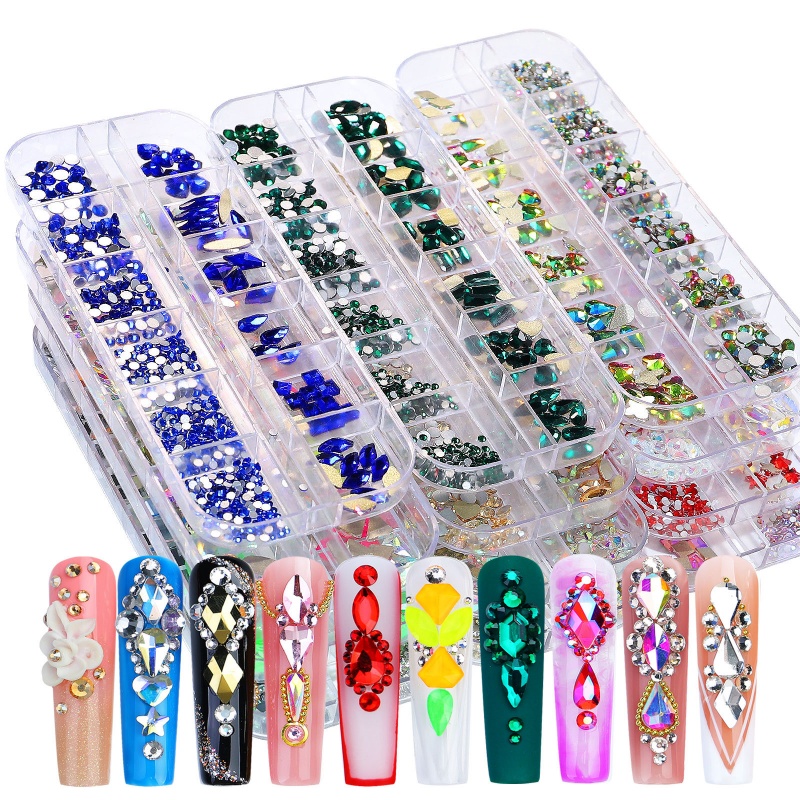 12 Grids Nail Art Decoration Rhinestone